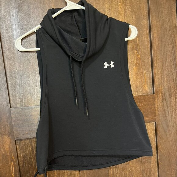 Under Armour Women's Featherweight Fleece Sleeveless Funnel Neck Top - Black -XS - Picture 1 of 8